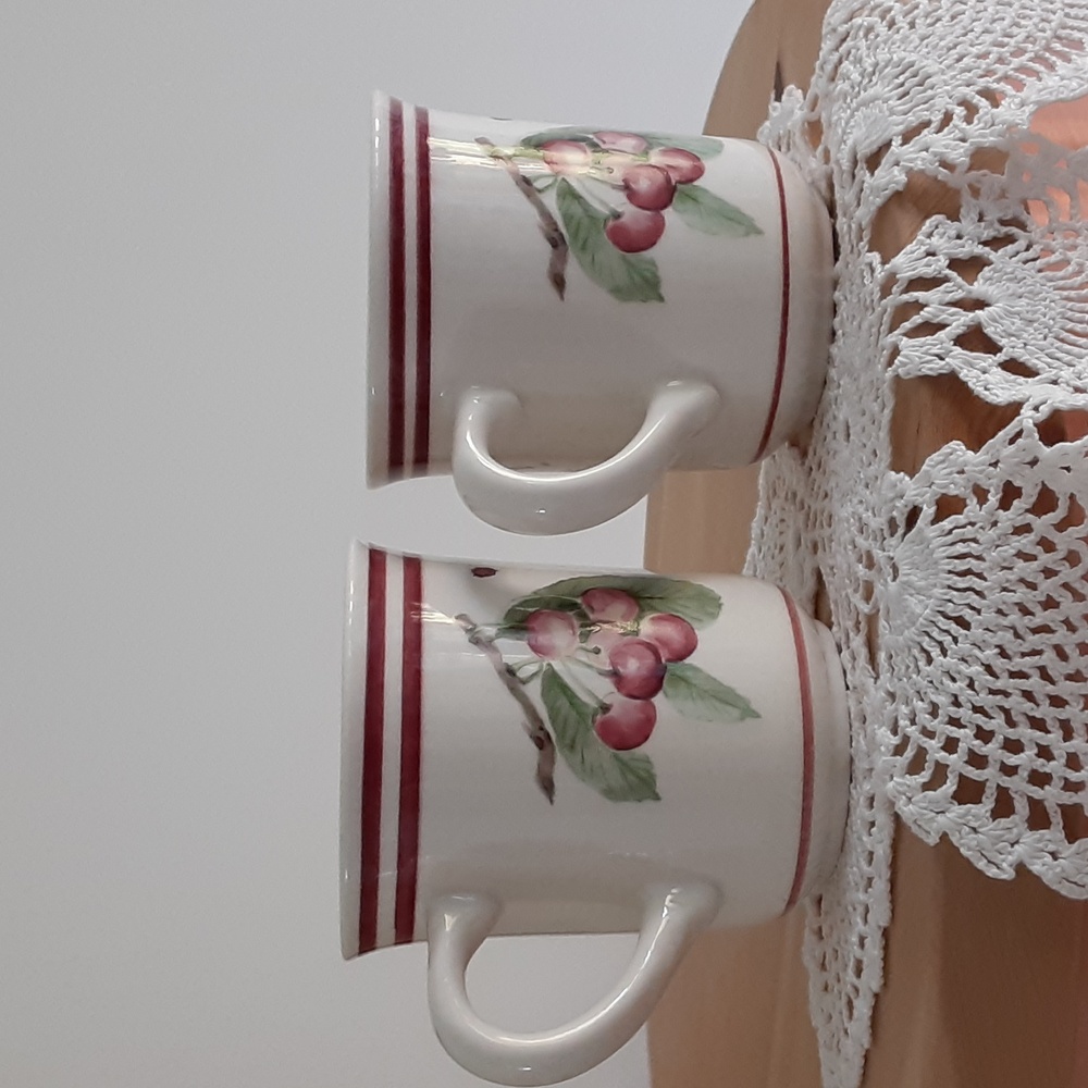 Pfaltzgraff DELICIOUS Fruit Butterfly Ladybug Mugs 10 oz Set of 2
